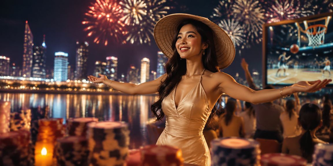 Người dùng tại Nha Trang đội nón lá xem kèo bóng rổ và kiểm tra khuyến mãi trên điện thoại